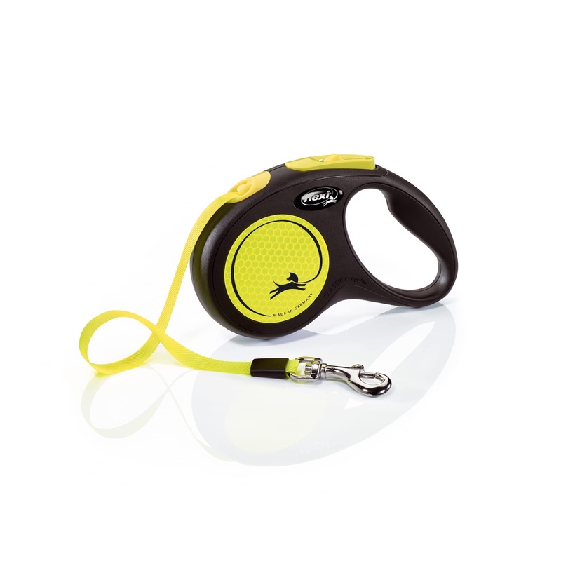 Flexi New Neon Retractable 16′ Dog Leash Tape, Small, Black/Neon Small, 16 ft