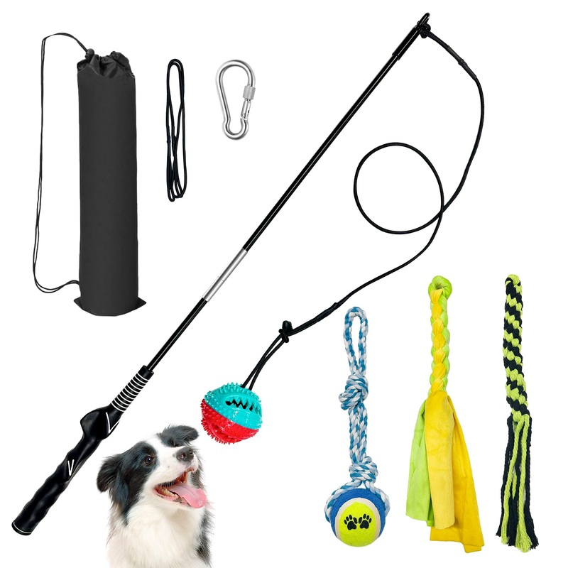 Flirt Pole for Dogs, Interactive Toys Tug-of-war for Dogs, Removable 2 Pcs Metal Dog Training Pole, Chase Toys with Rope Chewing Sticks, for Outdoor Exercise & Training for Small Medium Large Dogs