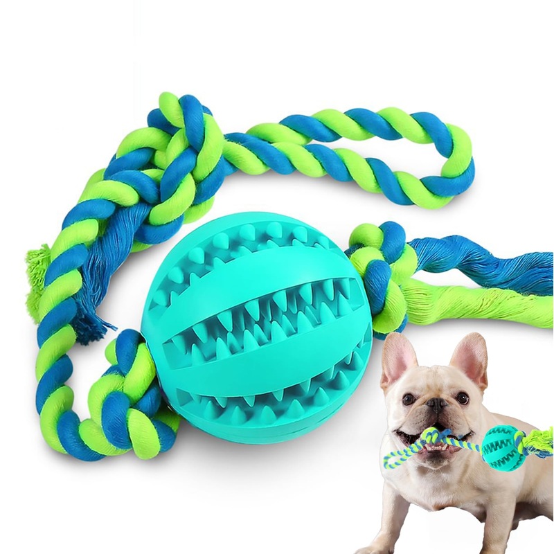 Interactive Rope Toys for PuppiesAdjustable Food Dispensing Dog Toy Balls for Teeth Cleaning and Mental Stimulation to Keep Them Busy, Dog Teeth Cleaning Toy (Blue) Blue