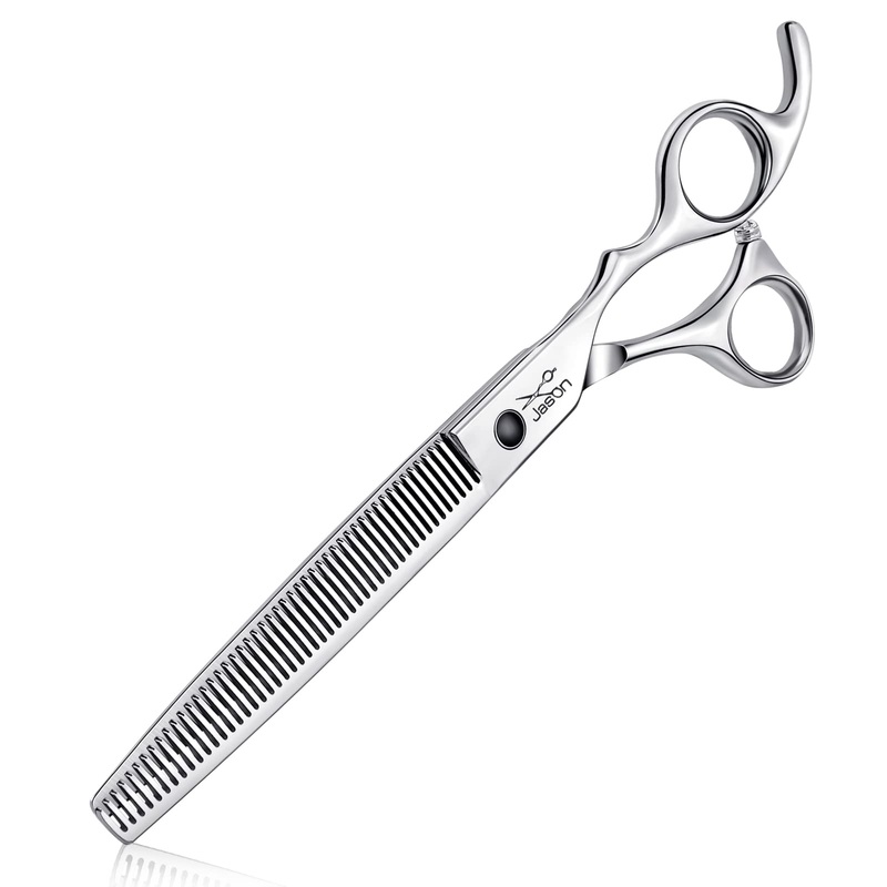 JASON 7.5″ Dog Grooming Thinning Blending Scissor, Ergonomic Pet Grooming Thinner Blender Shears Cat Trimming Texturizing Kit with Offset Handle Right Hand