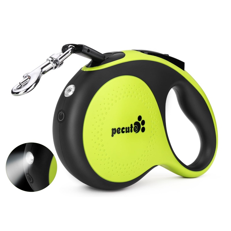 Pecute 16 ft Retractable Dog Leash with Light Rechargeable, Dog Leash Retractable to 66lbs, 360 Tangle-Free, Nylonup Leash, One-Button Control, Retractable Dog Leash cord for Medium Large Dogs