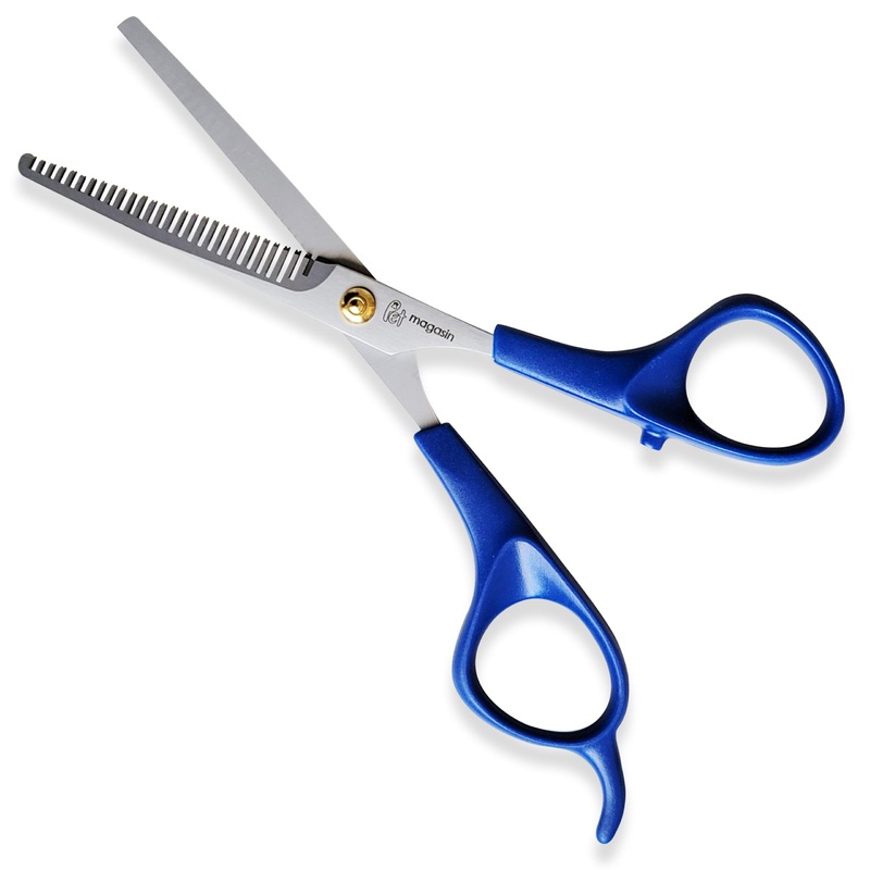 PET MAGASIN Pet Thinning Shears – Professional Thinning Scissors with Toothed Blade – Blue