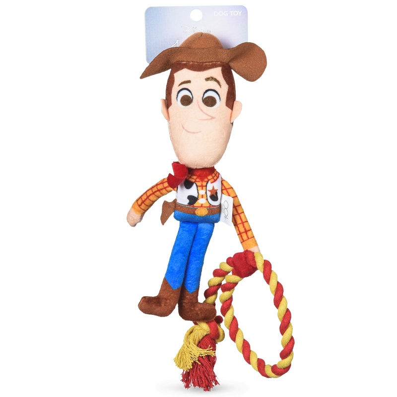 Pixars Woody Rope Pet Toy 7in | Disney Pixar Dog Toys | Rope Tug Toy for Dogs Inspired by Woody from Pixars Toy Story with Squeaker and Rope Lasso Woody and Lasso Plush Rope 6 Inch