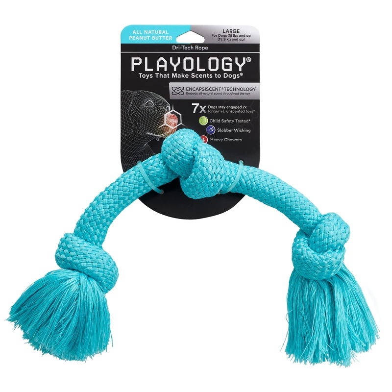 Playology Dri Tech Rope Dog Chew Toy for Large Dog Breeds (35lbs and up) – Engaging, All-Natural Peanut Butter Scented Dog Toys for Tough Chewers – Easy to Clean – Interactive and Non-Toxic Large Rope