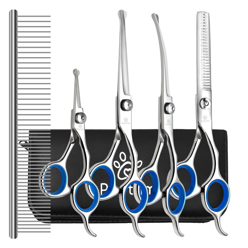 Professional Pet Grooming Kit  6 in 1 Dog Grooming Scissor Kit – Dog & Cat Grooming Supplies – Adjustable Screw Scissors, 4CR Stainless Steel Dog Clippers, Hair Thinning Shears, Rubber Grips Pack of 6