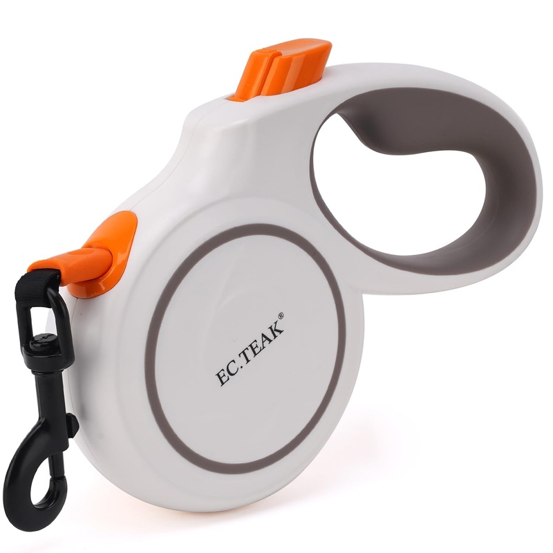 Retractable Dog Leash, 16 ft Strong Nylon Tape Lead for Pets up to 110lbs, 360 Tangle-Free & Anti-Slip Handle| | One-Handed Brake, Pause, Lock (Large, White)