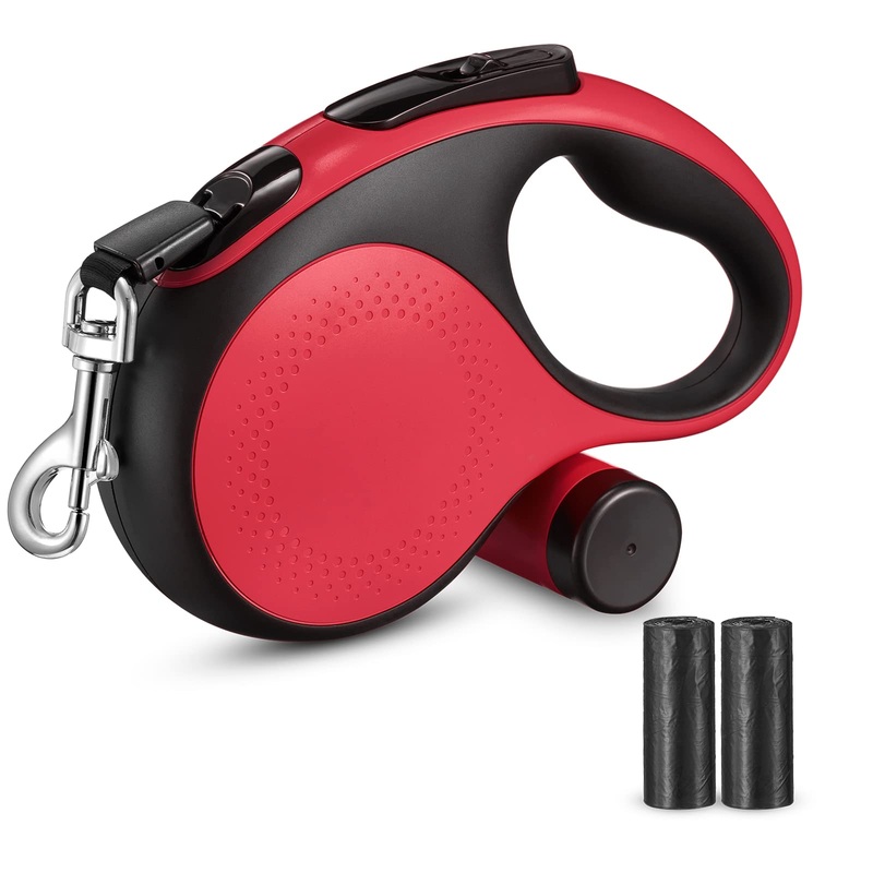 Retractable Dog Leash 26Ft Durable Dog Walking Leash Suits for Extra Large Breed Dogs or Cats with Removable Dispenser and Poop Bags Heavy Duty No Tangle Rope Pet Walking Up to 110lbs XL Trash Leash Red