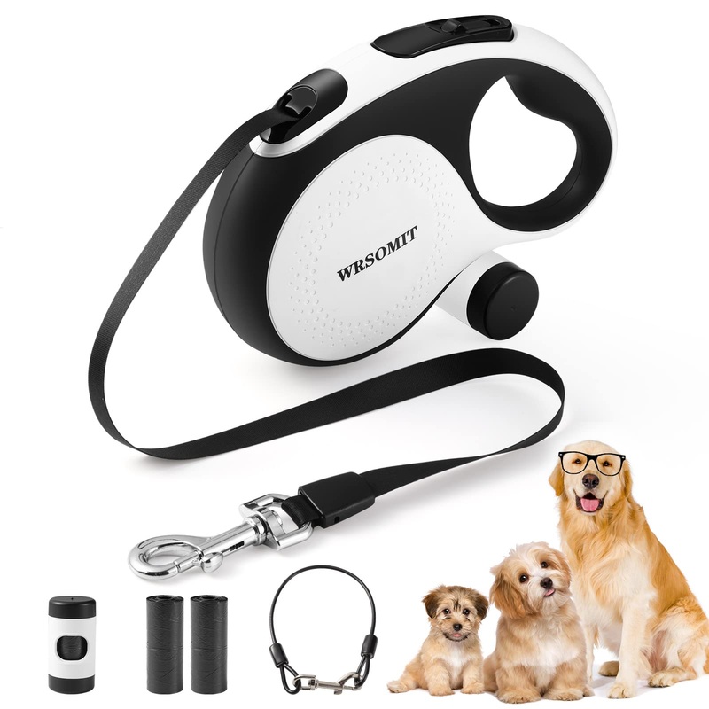 Retractable Dog Leash with Chew Proof Cable, 26Ft Heavy Duty Dog Leash for Small Medium Large Dogs up to 110lbs, 360 No Tangle, One-Handed Brake White Large – 26 ft