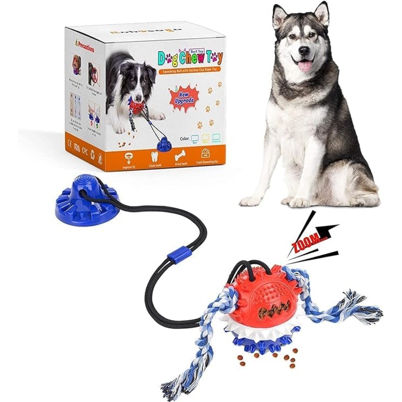 Suction Cup Dog Toy for Aggressive ChewersDog Rope Ball Interactive Tug of War Toy, Puppy Tug Toy Squeaky Ball Puzzle Toys for Teeth Cleaning Toys for Small Medium Large Dog Suction Cup Dog Toy
