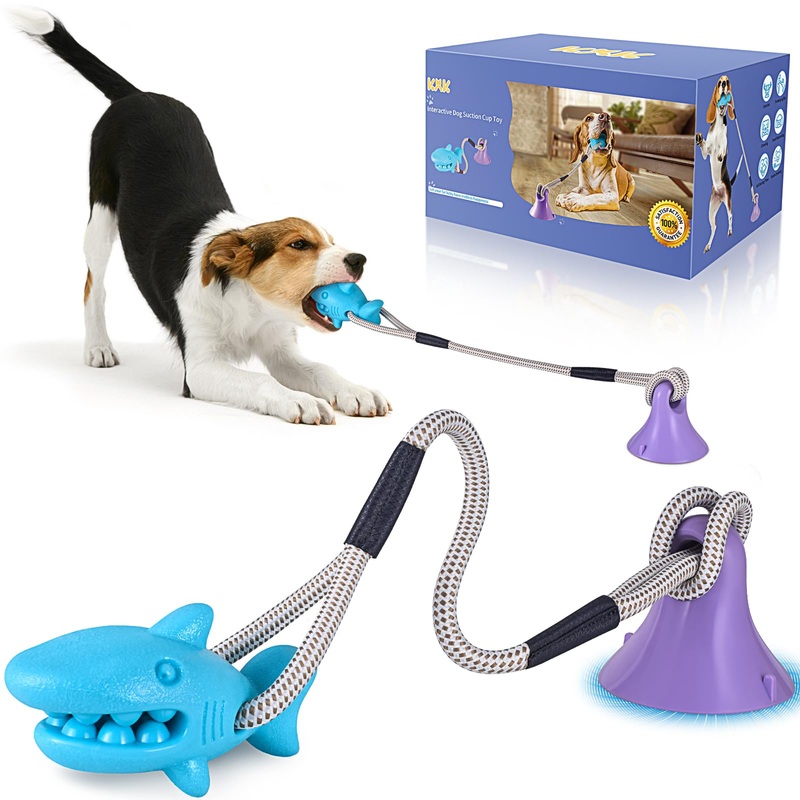 Suction Cup Dog Toys, Dog Toys for Aggressive Chewers, Tug of War Rope Toy, Interactive Mentally Stimulating Enrichment Toy, Pull Dog Toys for Teeth Cleaning, Food Dispensing, Training