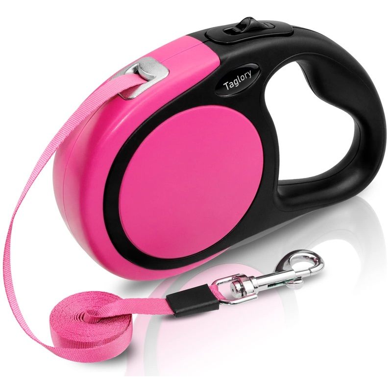 Taglory Retractable Dog Leash, 16ft No Tangle Dog Leash Retractable for Puppy Small Medium Dogs Up to 44 lbs, One-Handed Brake, Pause, Lock, Pink