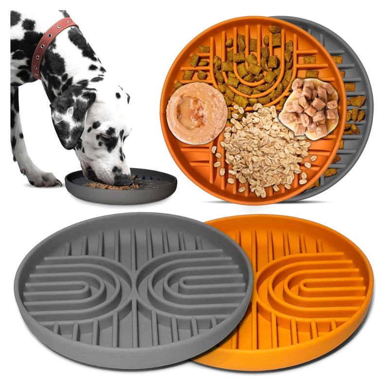 2 Pack Slow Feeder Dog Bowls for Large & Small Dog Bowls Non-Slip Dog Accessories. Silicone Lick mat for Dogs. Dishwasher Safe. Multiple pet Supplies, cat & Dog Accessories 2 Colors,Flat licky