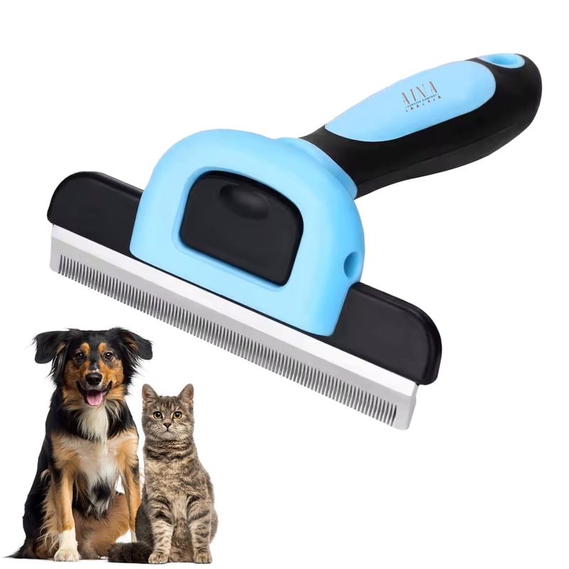 AINA Pet Grooming Comb for Dogs & Cats – Comfortable, Effective, Deshedding, Dematting Pet Combing Tool | Reduces Shedding, Easy to Clean Stainless Steel Head, Smooth Ends & Non-Slip Grip | Blue-Large Large