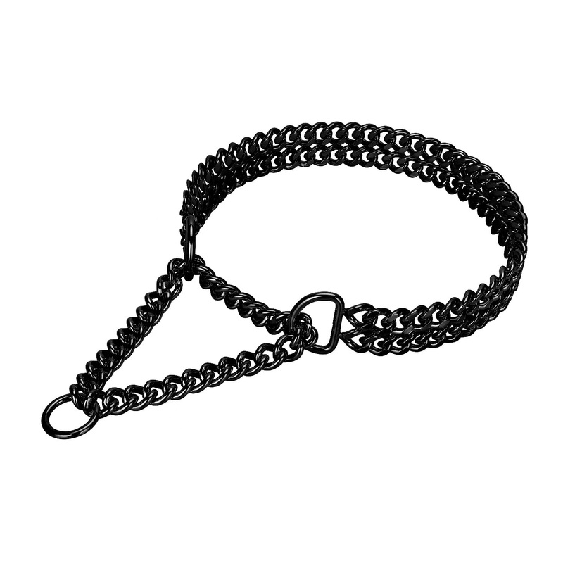 Black Dog Chain Collar Stainless Steel Black Dog Collar Adjustable Walking, Metal Cuban Link Dog Collar Chew Proof Double Row Chain Dog Collar for Large Small Medium Dogs L 22″-24″