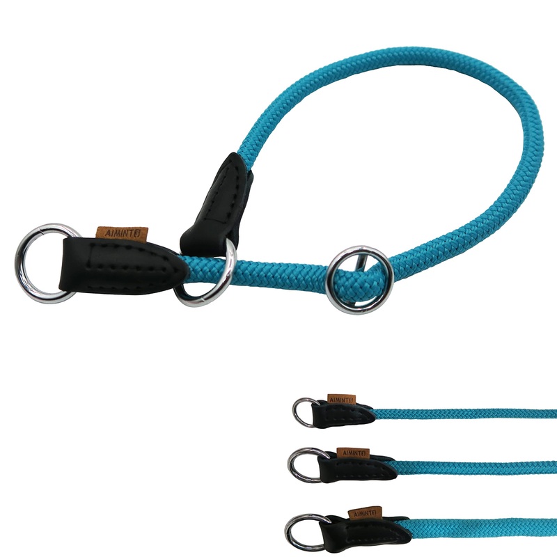 Braided Collar, Pro Training Dog Collar, No Pull Round Collar, Slip Collar with Slidable Stop Ring – Ideal for Small Medium Dogs (M- (1/3″) – 18″ Long, Light Blue) M- (1/3″) – 18″ Long
