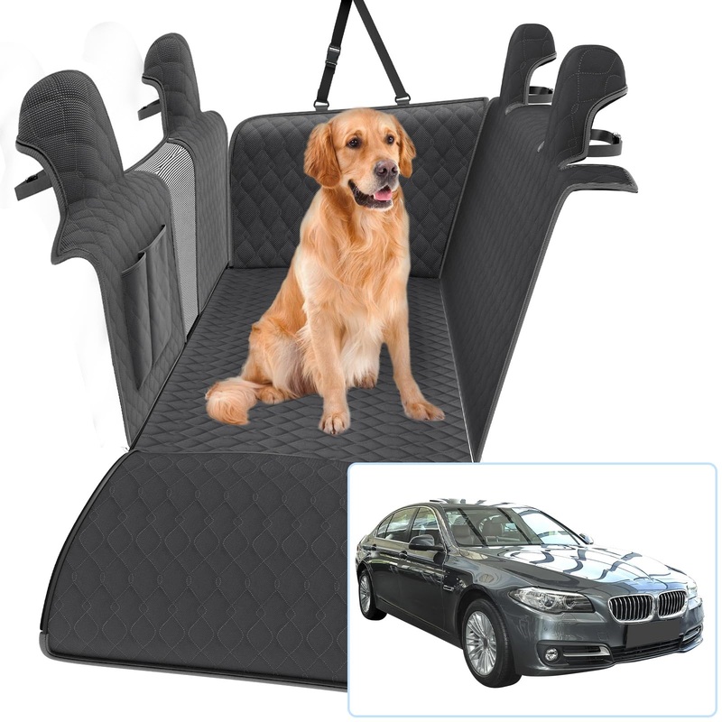 Compatible with Dog Car Seat Cover Protector Back Seat Pet Cover for Dogs Hammock Backseat Dog Cover with Side Flaps Storage Pocket Zip Mesh for BMW 5 Series F10 2010-2016 (Black)