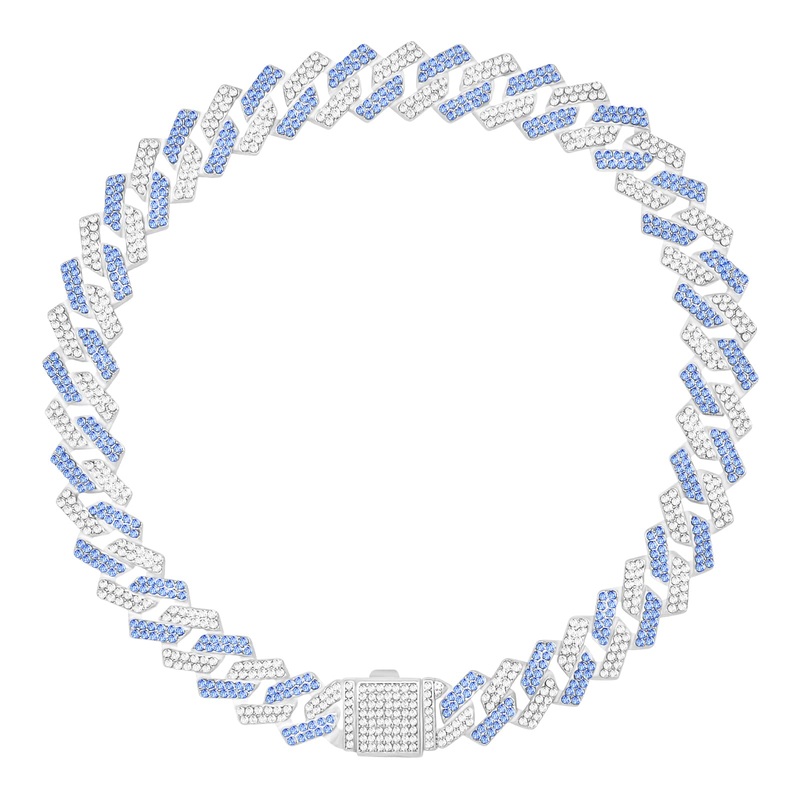 Dog Chain Collar Glitter Diamond Cuban Collar Walking Metal Chain Collar with Design Secure Buckle Pet Metal Link Chain Jewelry Accessories for Small Medium Large Dogs Cats 10Inch Blue