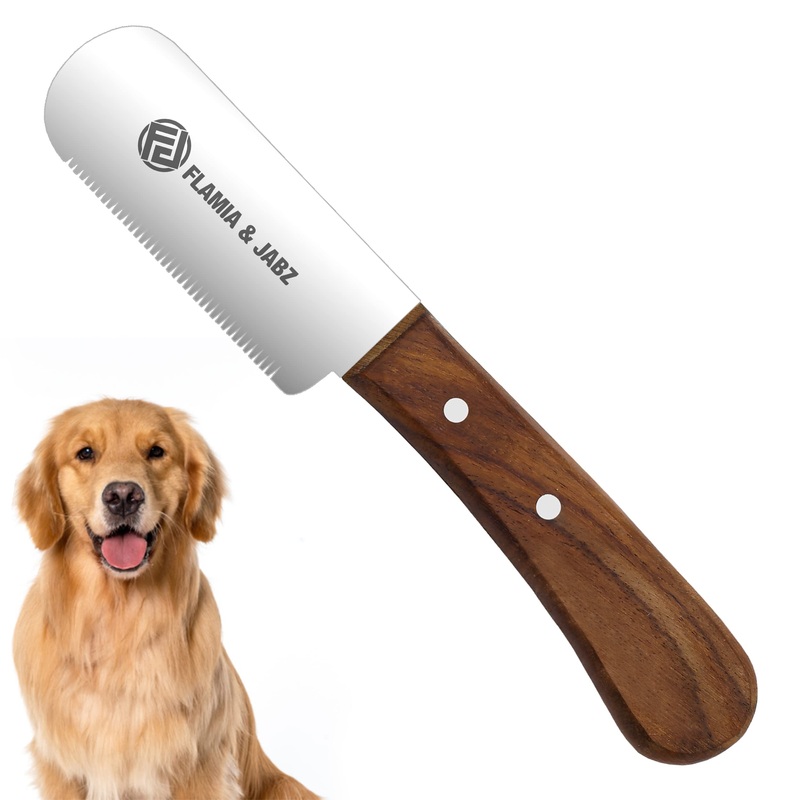 FLAMIA & JABZ Professional Dog Grooming Hand Stripping Knife, Stripper Trimmer Tool, Red Meranti Wooded Handle non slip grip with Tripping Stainless Steel blade (Fine, Right Handed) Fine