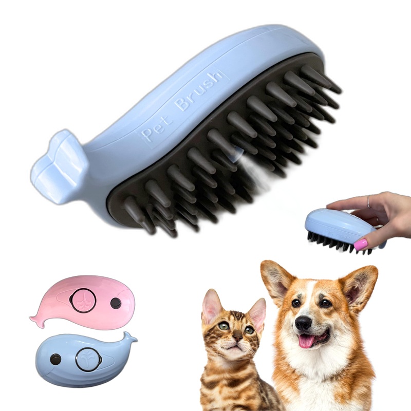 Generic Cat Steam Brush for Cats and Dogs – Self Cleaning Cat Hair Brush with Steam for Shedding and Loose Hair, Deshedding Dog Brush for Grooming, Blue and Pink Silicone Whale Model (Baby Blue) Baby Blue