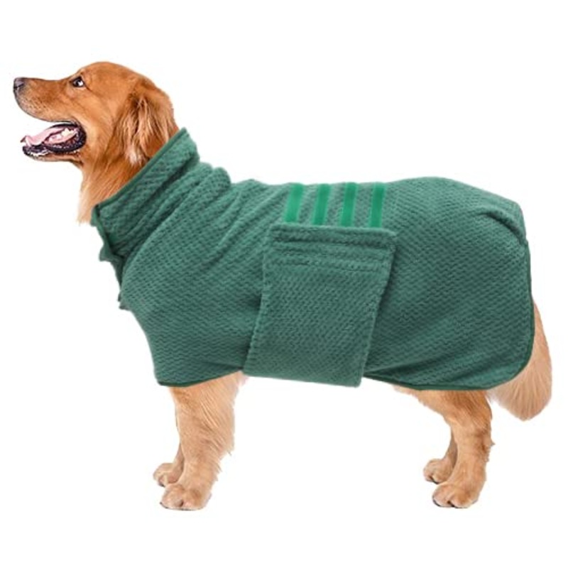 Geyecete Dog Bathrobe Towel Dog Drying Coat-Dry Fast Dog Bag-Pineapple grid Fast Drying Super Absorbent Pet Dog Cat Bath Robe Towel-Green-L Large Green(Pineapple grid)