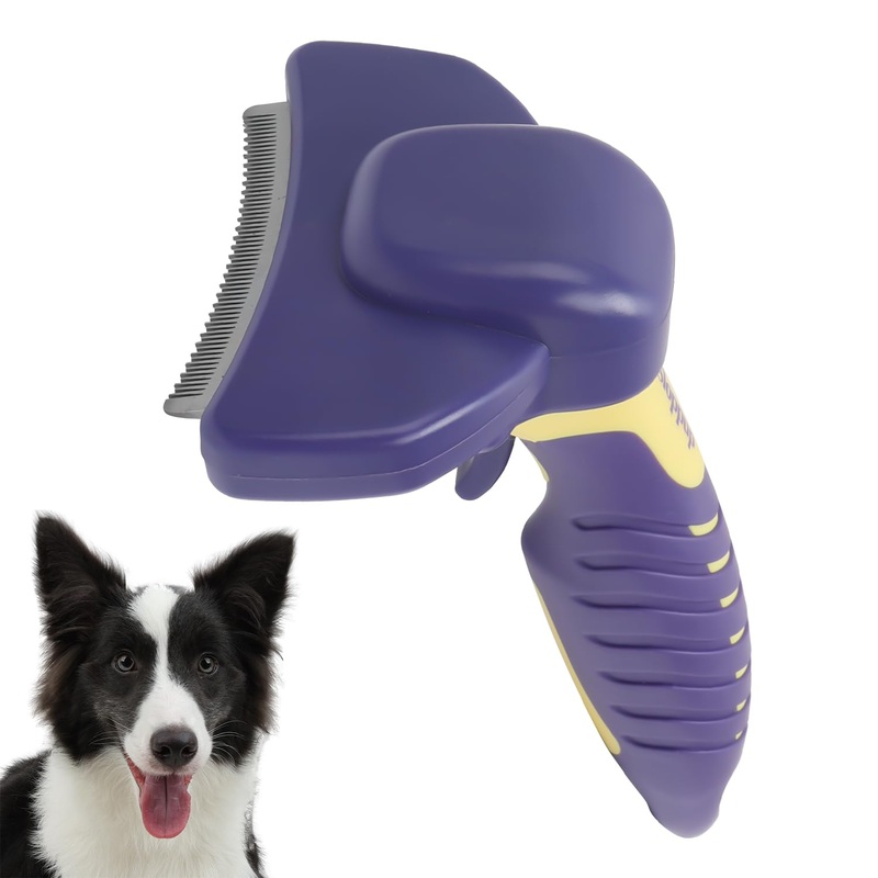 HOP Dog Deshedding Brush for Short Haired Dogs Cats Pets Professional Deshedding Tool Anti-Slip Handle & Detachable Head Highly Effective Deshedder Grooming Home of Paws(Purple_L) Purple_L