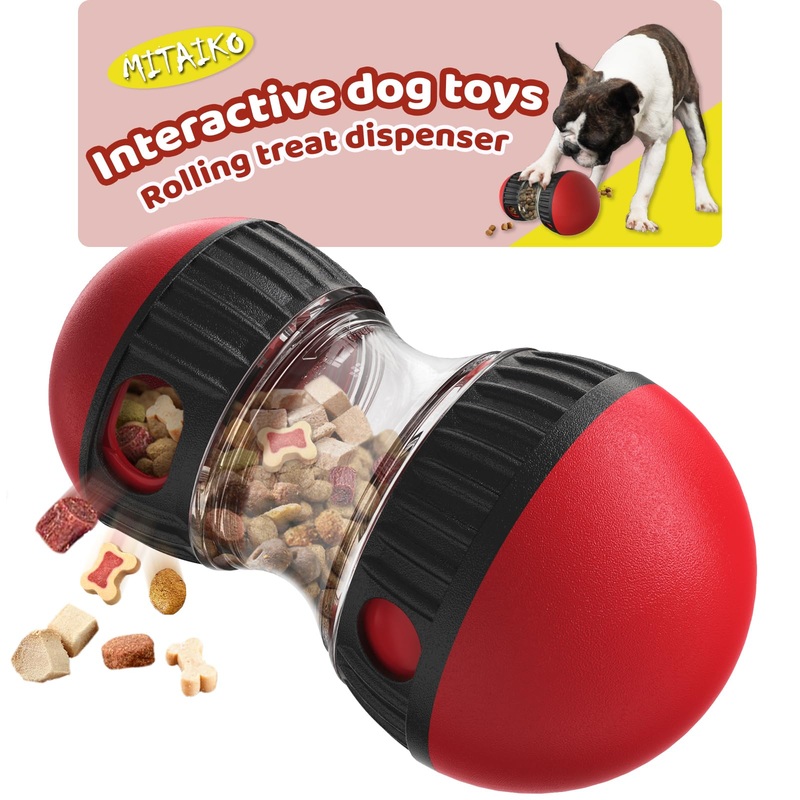 Interactive Dog Toys to Keep Them Busy, Dog Treat Puzzle Enrichment Dispensing Toys, Fun Rolling & Chase for Mental Stimulation, Adjustable Puzzle Feeder for Small Medium Large Dogs, Red