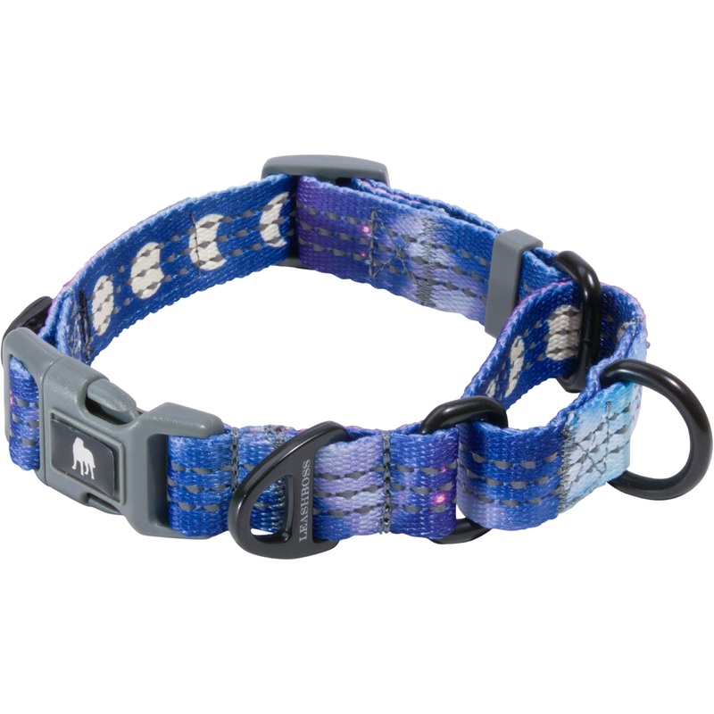 Leashboss Martingale Collar for Dogs | Reflective Nylon Dog Collar for Large Dogs, Medium and Small Dogs | No Pull Pet Training Collar | Quick Release Buckle, Adjustable Pet Collar Medium (14.5-17″ Neck x 1″ Wide) Purple/Pink – Space