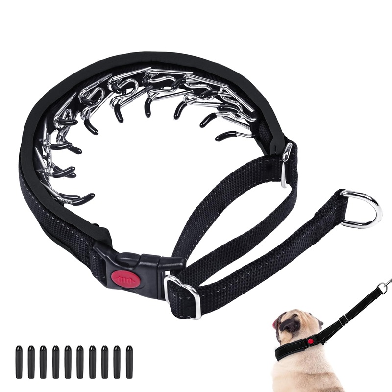 Martingale Collar for Dogs, Hidden No Pull Dog Collar with Buckle, Reflective Nylon Choke Collar Adjustable Limited Slip Collar for Large Medium Small Dogs Anti Pull Training Walking S Black S (11″-15″ Neck, 1″ Wide) Black Black
