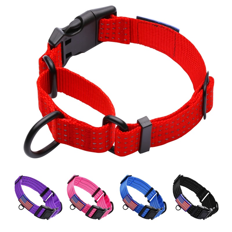 Martingale Collar for Training Dogs. Adjustable Reflective Collars with Buckle-USA Flag- NO Pull-Prevents Slipping Out, for Medium Large XL Dogs. Helps with Strong pullers (L, red) L