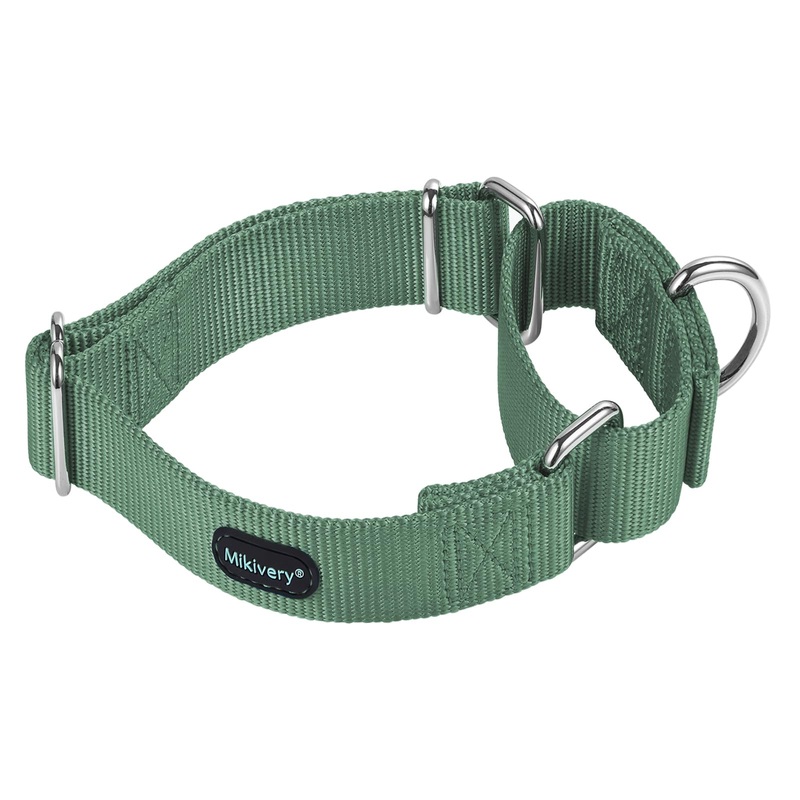 Martingale Dog Collar Nylon Adjustable and Safety Training Metal Buckle Dogs Collars for Small Medium and Large Breed(Emerald,M) Emerald M14″-21″