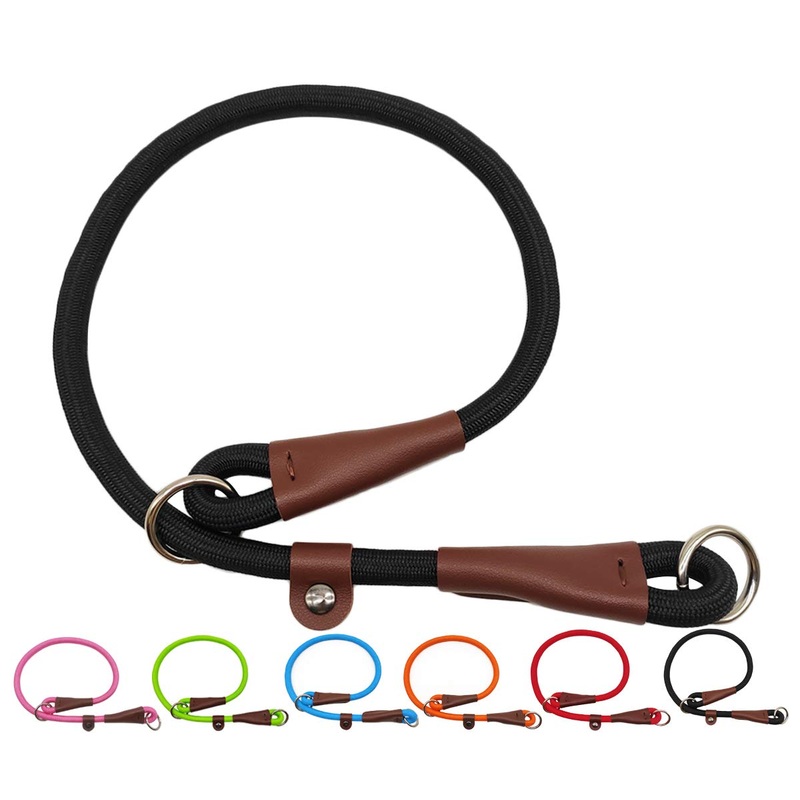 MayPaw Slip Collar Nylon Rope Choke Collar for Dog Training- No Pull Round Martingale Dog Collar for Small Medium Large Dogs 24″ x 1/2″ Black