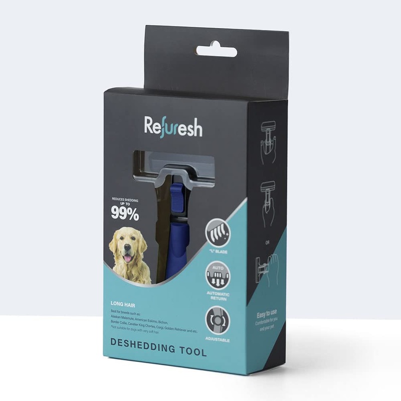 medium, blue Deshedding Brush for Long Hair Dogs, Cats & Pets – Lightweight Brush for Shedding & Grooming – Deshedder Supplies Medium