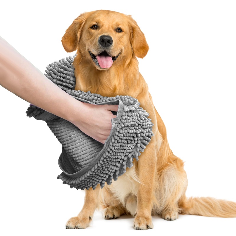 Muddy Mat Original Doggy Dryer, Highly Absorbent Microfiber Washable Dog Shammy Quick Drying Towel Absorber – Extra Soft Plush Wrap Chenille Bath Towels to Dry Soggy Large Pets & Small Puppy Grey