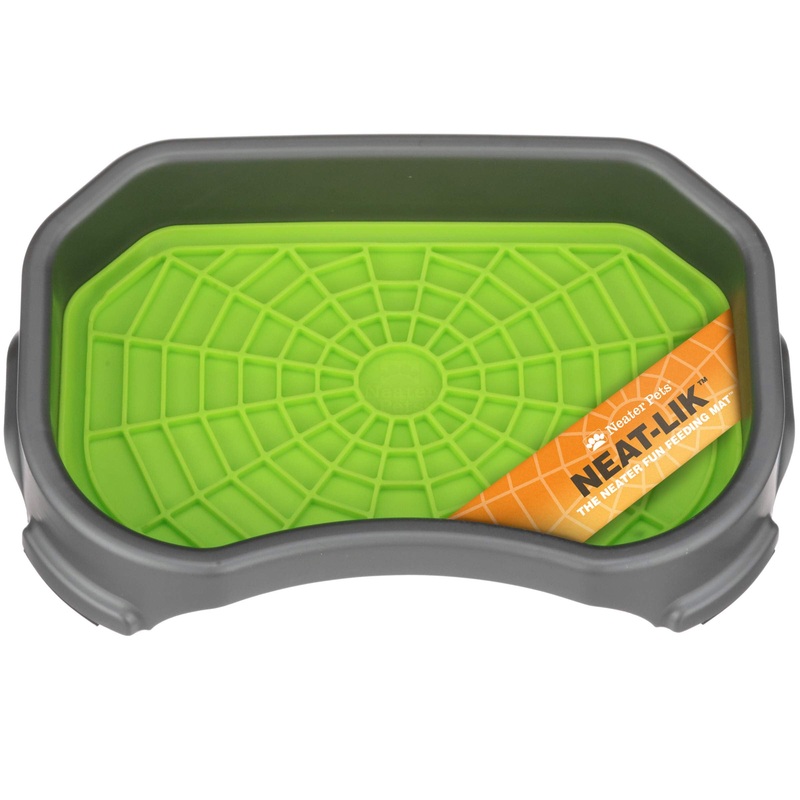 Neater Pet Brands – Pets – Neat-LIK Pad with Mess-Proof Tray Keeps Floors Clean Green Mat w/ Gunmetal Tray