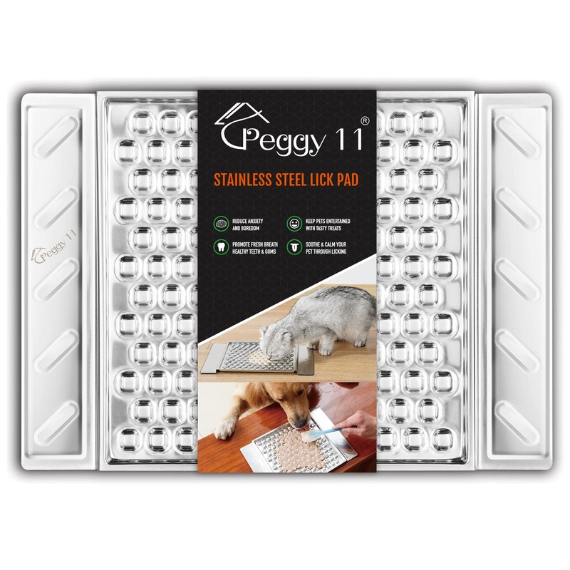 PEGGY11 Durable Stainless Steel Lick Pad for Cat & Dog | Strong Suction Cups | Use as a Slow Feeder | Supports Dental Health | Dishwasher Safe (Single) 13.2 x 9.2′ Lick Pad Stainless Steel (Single)