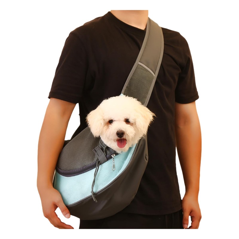 Pet Dog Sling Carrier, Hand Free Drawstring Dog Papoose with Adjustable Strap, Breathable Mesh Bag for Puppy Cat, Crossbody Satchel Dog Purse with Pocket for Outdoor Travel (azure, Small) 15.0″L x 9.3″W x 1.2″H azure