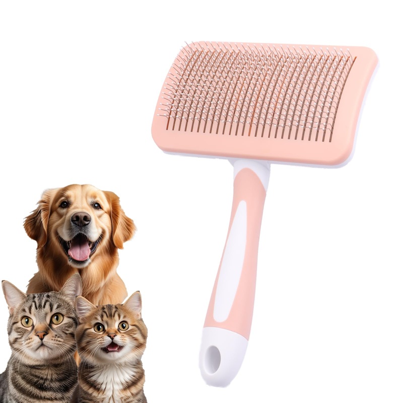 Pet Self Cleaning Slicker Brush Pet Hair Brush Dog Brush & Cat Brush for Shedding Hair Pet Hair Removal Tool Safe Massage Comb for Long, Middle-long, Short Hair (Orange), Large