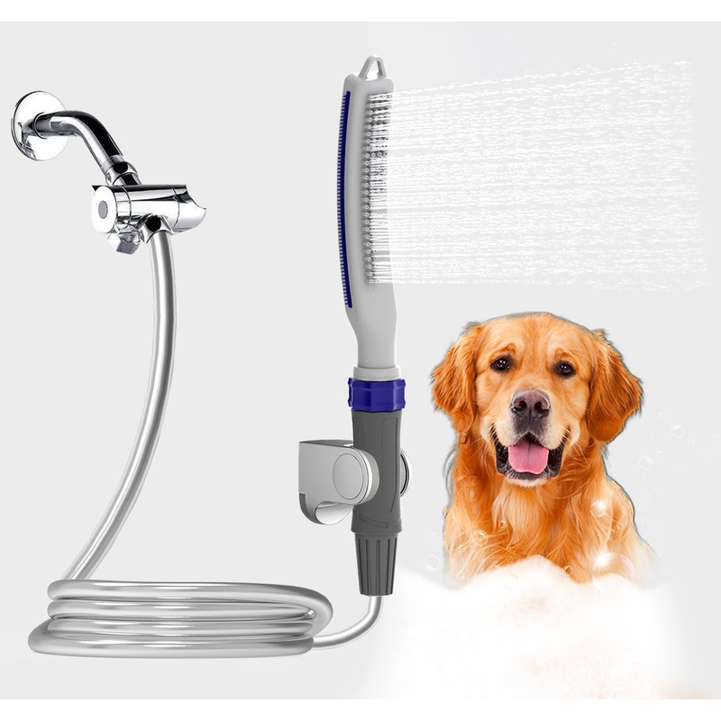 Pet Shower Attachment for Bathing and Cleaning, Indoor and Outdoor Includes 8-Foot Flex Hose, Adapter, Quick Connector.