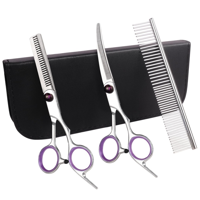 Premium Dog Grooming Scissors with Safety Round Tips, 3 in 1 Dog Grooming Scissors Kit, 4CR Stainless Steel Premium Pet Grooming Shears for Dog, Sharp and Durable, Purple Purple 3 in 1