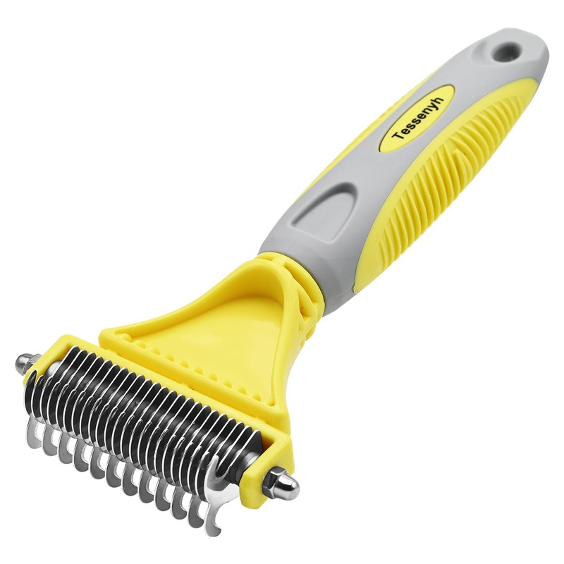 Professional Dog Brush for Shedding, Undercoat Rake for Medium and Long Haired & Double Coated Dogs, Double Sided Design with 12+23 Blades