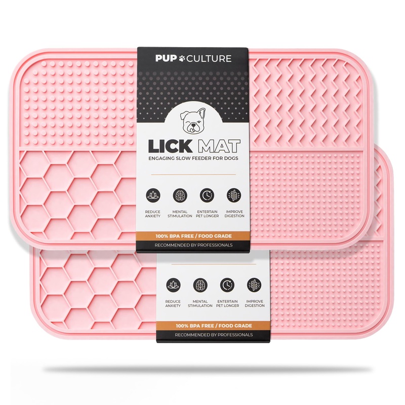 Pup Culture Dog Lick Mat for Dogs (2 Pack), Feeding Pad for Anxious Pets Plus 4 Different Puzzles for Mental Stimulation for Dogs – Supports Mental, Dental, and Digestive Health – Heavy Duty 2 Pack Pink