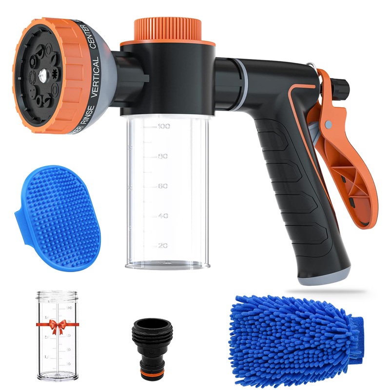 Pup Jet Dog Wash – 10 Sprayer Pattern Dog Washing Hose Attachment Outdoor, Dog Shower Attachment with Dog Scrubber for Pet Bathing, Garden Hose Nozzle with Soap Dispenser for Car Washing 4