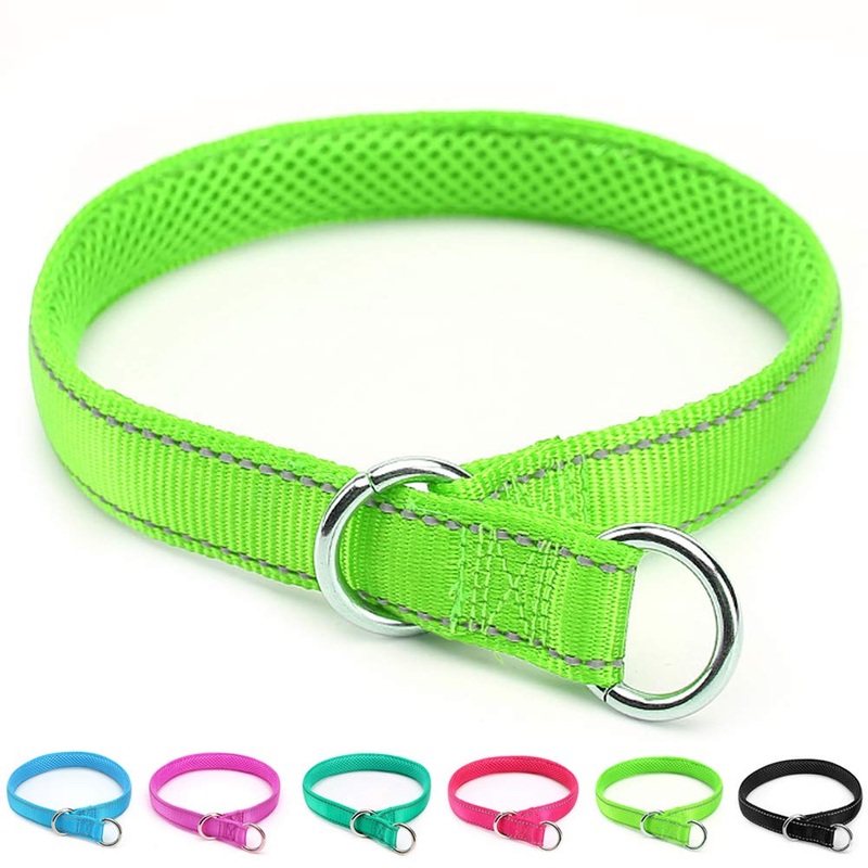 Reflective Dog Choke Collar, Soft Nylon Training Slip Collar for Dogs Suitable for Dog Weight Around 20-38 pounds (5/8″ W x 15.5″ L) S: 5/8″W x 15.5″L (neck size: 12.9″-14.9″) Green