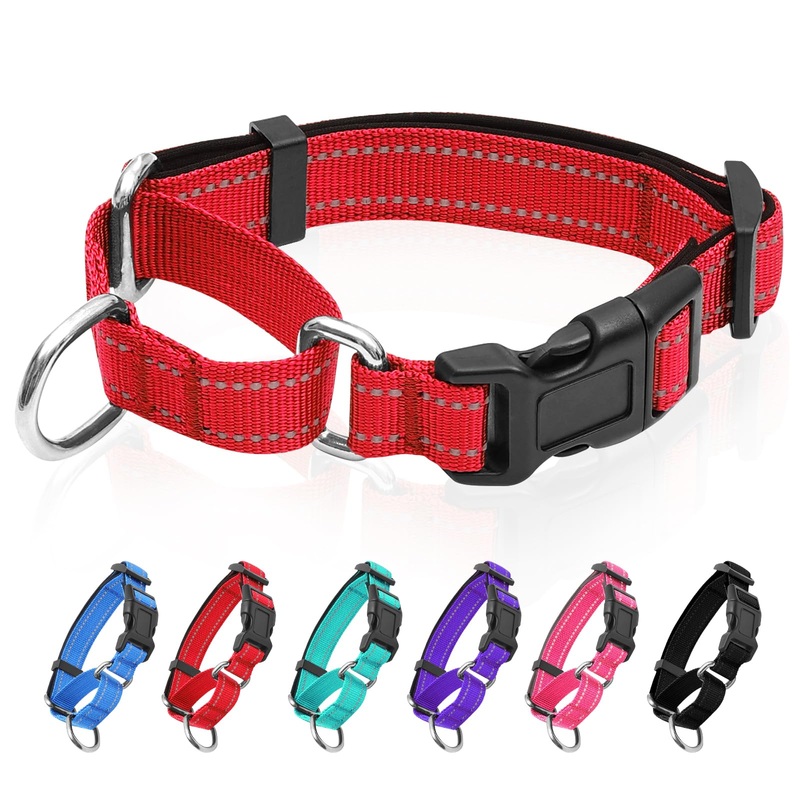 Reflective Martingale Dog Collars. Dog Collar with Quick Release Buckle. Adjustable Soft Padded Breathable Nylon Pet Collar Suitable for Puppies for Small Medium Large Dogs. S:1″Wind for 12.5″-15.5″Neck Red