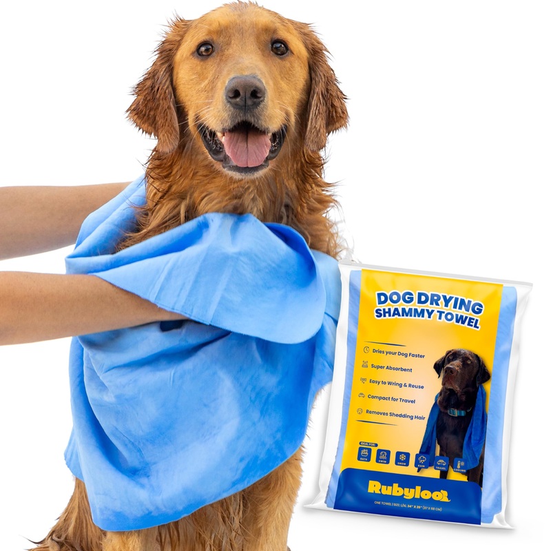 Shammy Dog Towels for Drying Dogs Large – 34″ x 26″ – Dries Dogs Fast – Easy to Wring Out & Reuse – Ultra Absorbent – Compact – Dog Drying Towel for Bath, Swim, Rain, Travel – Cooling Towel – 1 Pack 34″ x 26″/1 Pack Blue