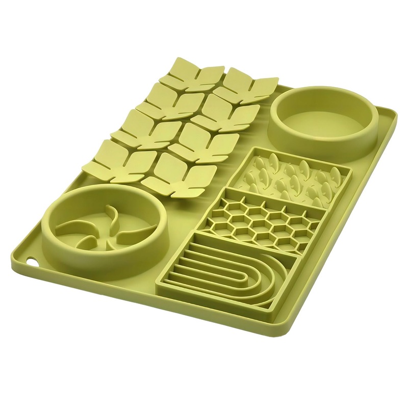 Slow Feeder Bowl, Silicone Lick Mat with Suction Cups for Dog Cat, Snuffle Mat for Pet Smell Training, Puzzle Toys for Bored Puppy, Interactive Sniff Mat for Slow Eating and Keep Busy, Green