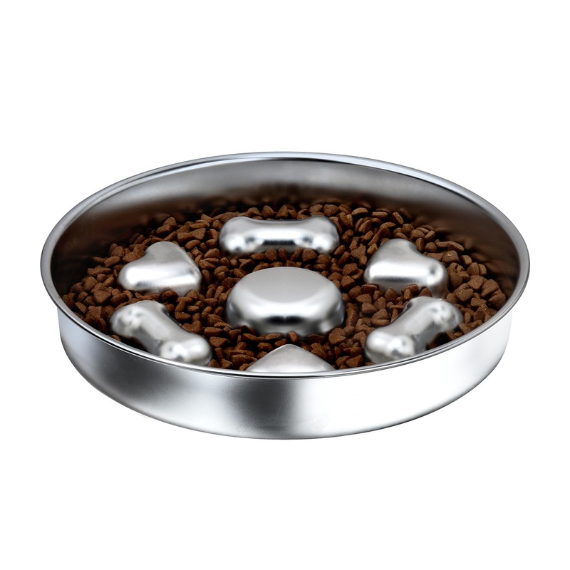 Slow Feeder Dog Bowls, Non-Slip Metal Dog Food Bowls, 304 Stainless Steel Dog Water Bowl, Double-Sided Heart and Bones Design Dog Slow Feeder Bowl for Small Medium Large Dogs