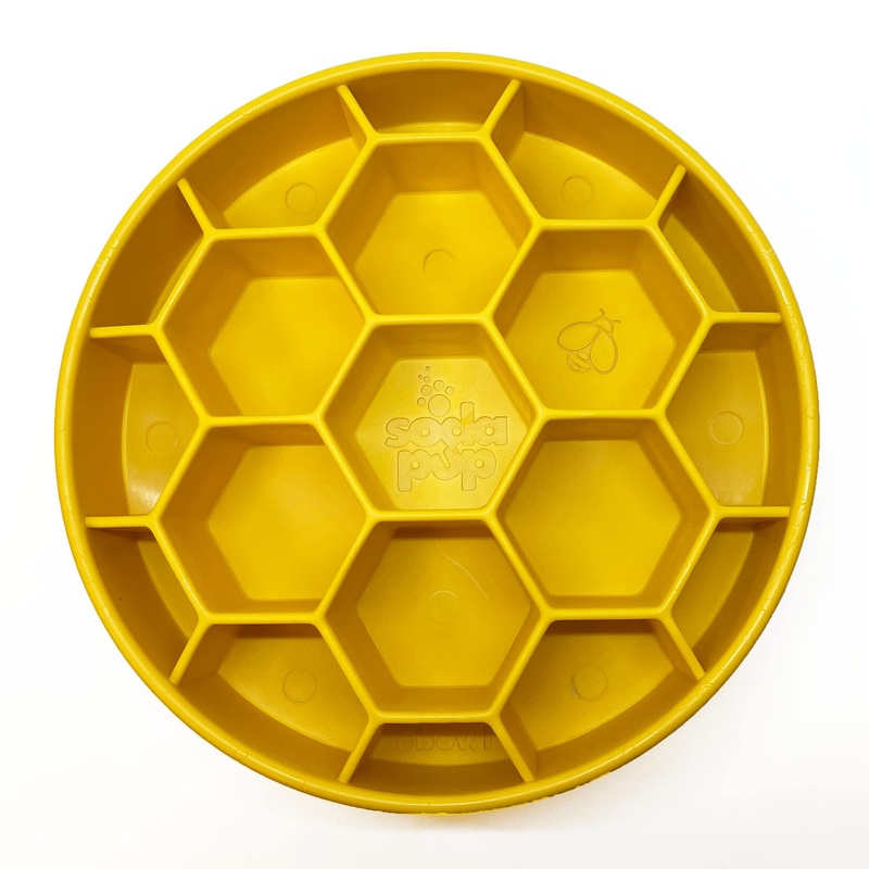 SodaPup Honeycomb Enrichment Bowl  Durable Slow Feeder Bowl Made in USA from Non-Toxic, Pet-Safe, Food Safe Material for Mental Stimulation, Slowing Down Eating, Healthy Digestion, & More One Size eBowl Honeycomb Yellow