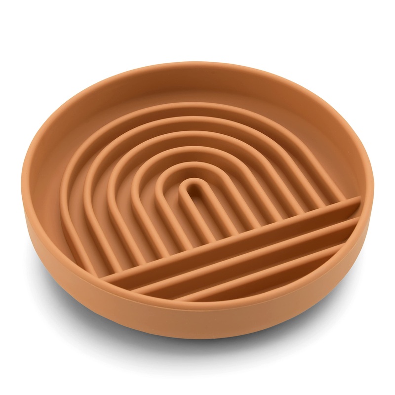 The Slowdown Bowl – Silicone Slow Feeder for Dogs & Puppies, Slow Eating, Modern Lick Mat Design, Reduces Gulping, Dishwasher Fit, for All Breed, Mealtime Challenge, Medium-Terracotta Terracotta – Rainbow Design
