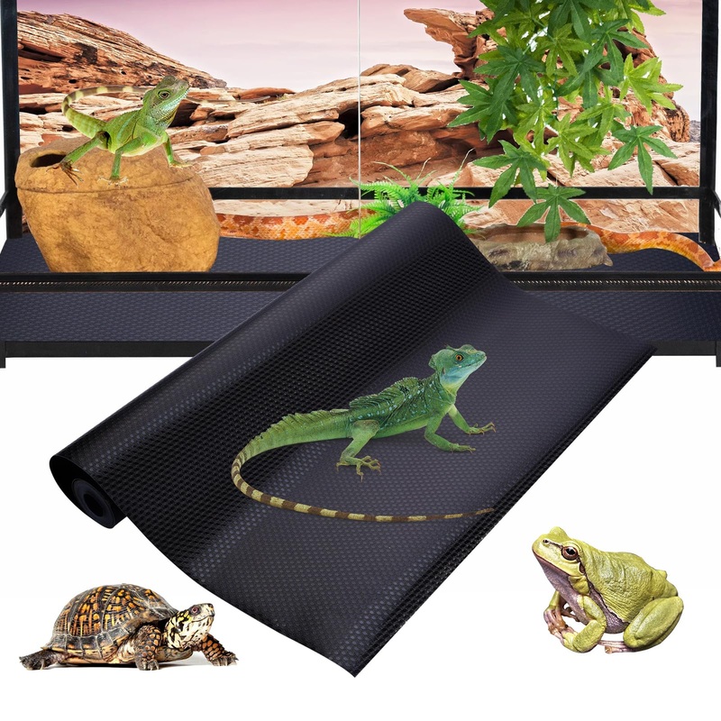 17.7 x 80 Inch Bearded Dragon Tank Carpet, Reptile Terrarium Liner Substrate for Leopard Gecko, Snake, Lizard and Tortoise, Non-Adhesive Reptile Mat Bedding for Reptile Tank (Black) 17.7 X 80-inches